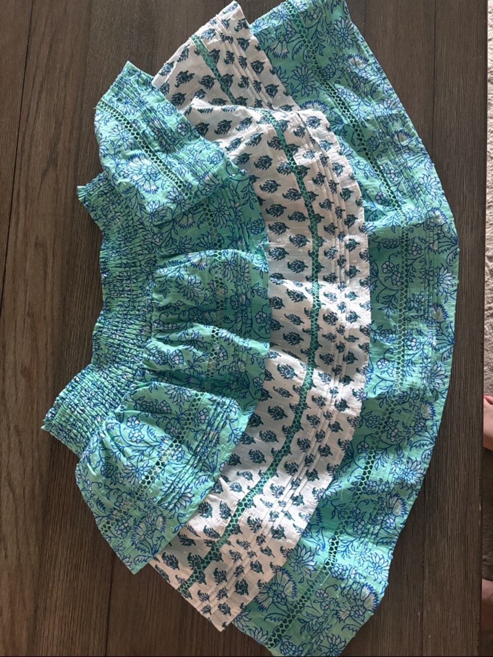 Roller Rabbit Aqua & White Floral Smocked Circle Skirt